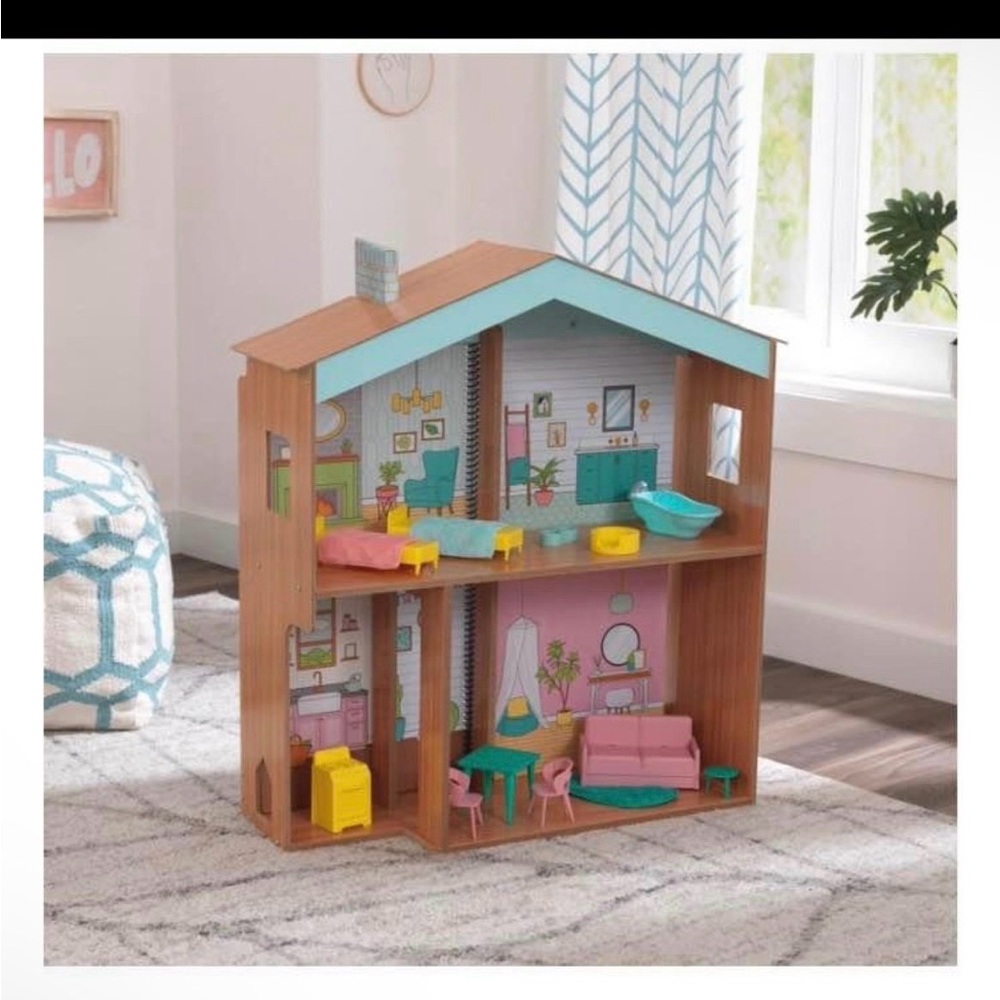Wooden Dollhouse with Furniture